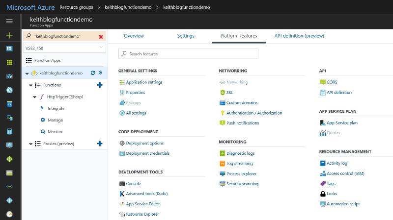 Azure Functions Platform Features