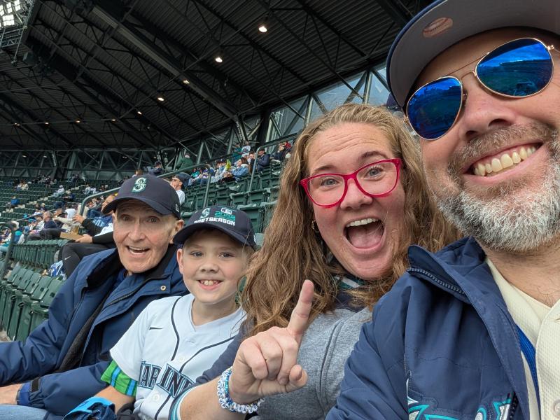 Keith, Lara, Theo, and Dana enjoy the Seattle Mariners at T-Mobile Field.